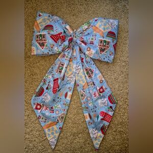 Festive Blue Holiday Print Bow